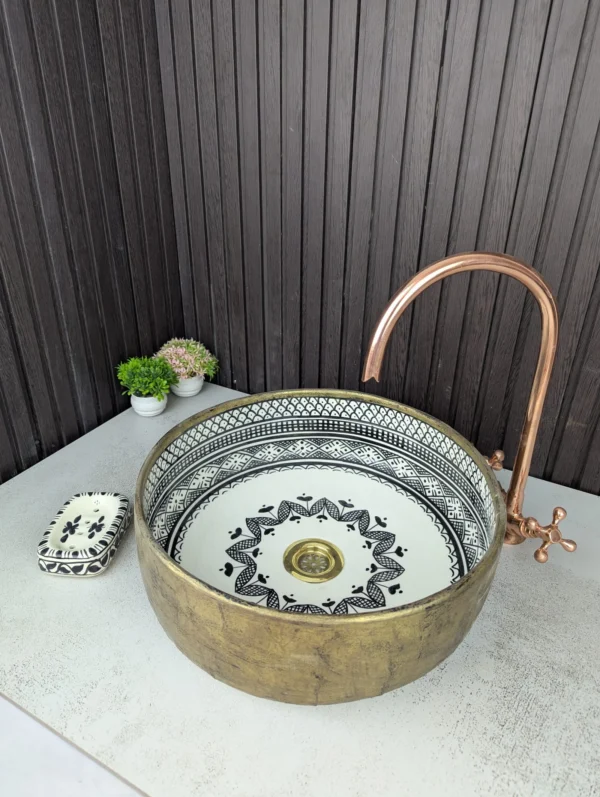 Amazing Ceramic Sink with Brass Edge – Handcrafted Moroccan Basin