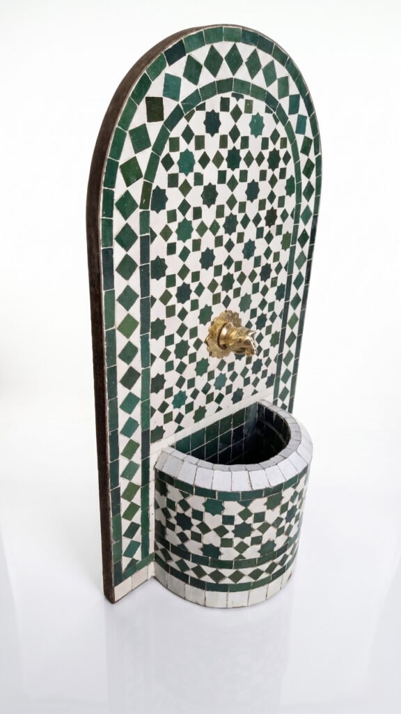 Moroccan Handcrafted Mosaic Zellige Fountain — Forest Green & White